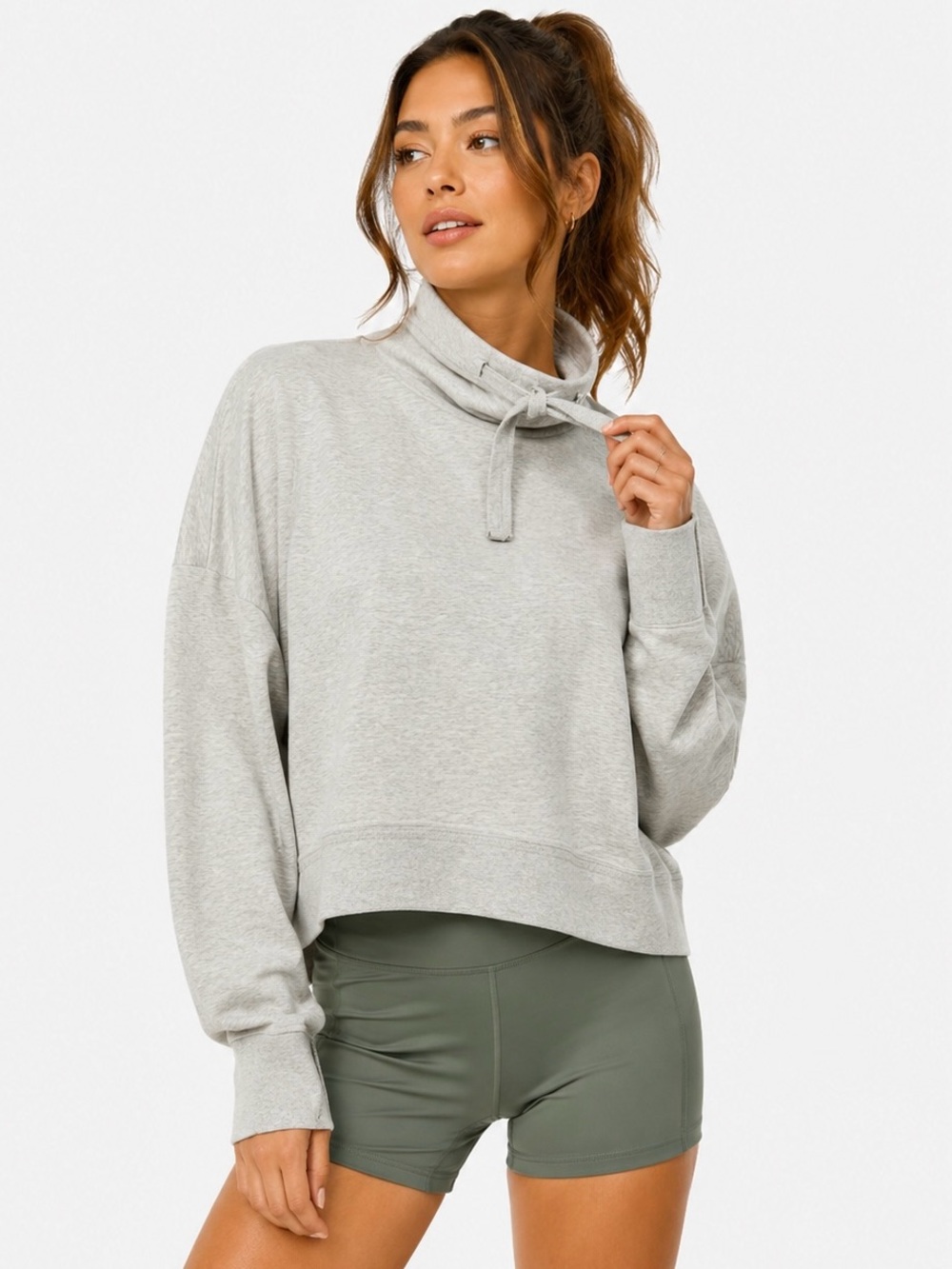 FP Movement by Free People Heather Gray Tie-Neck Cropped Turtleneck